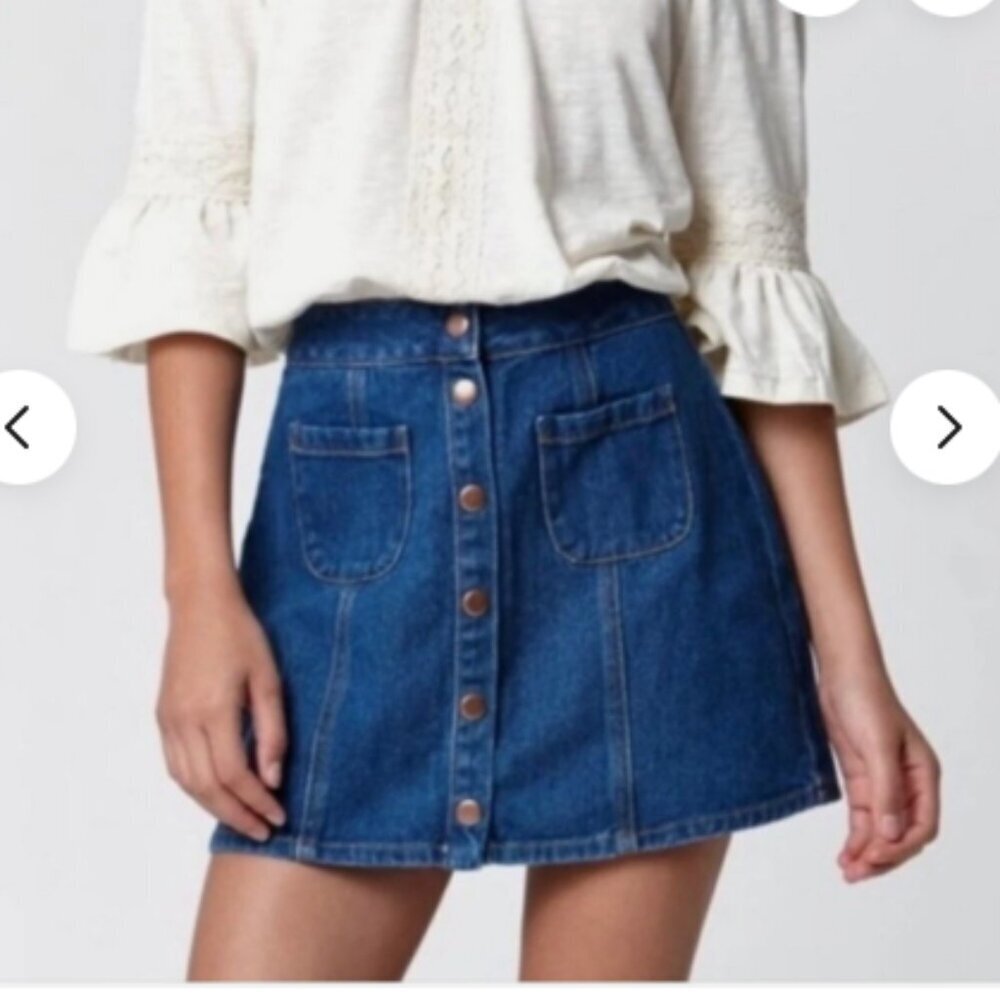 Y2K Brandy Melville Armelle Blue Button Up Denim Jean Mini Size 27